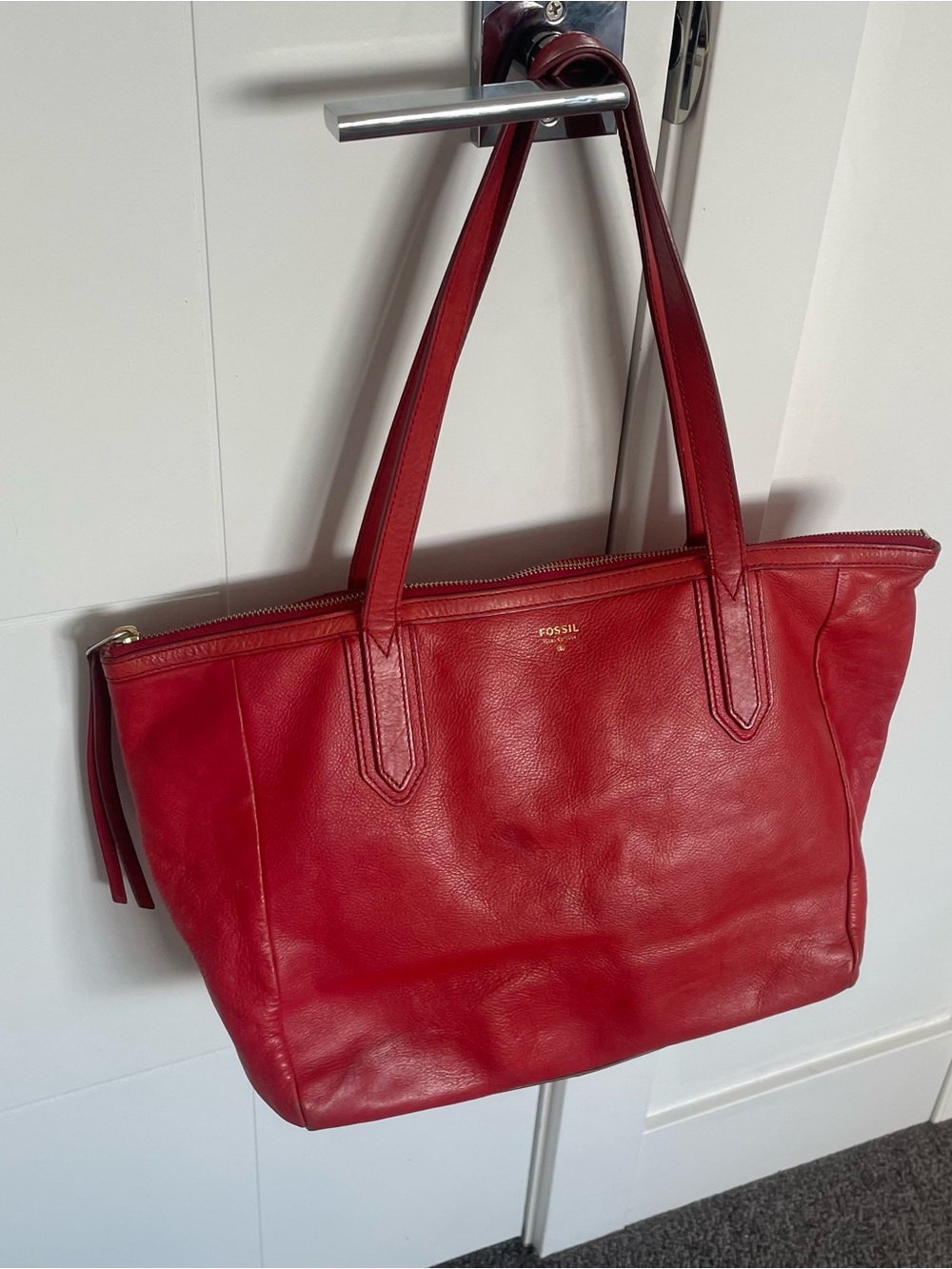 Fossil Red Leather Tote Bag